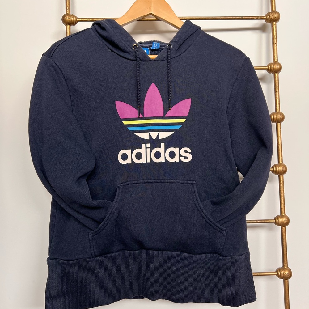 Adidas cotton hooded sweatshirt dark blue